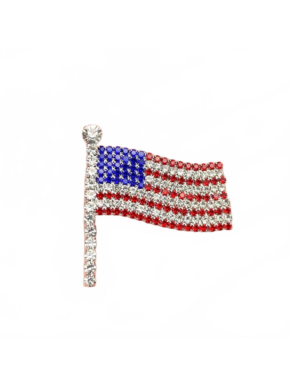 American Flag Rhinestone Brooch Pin